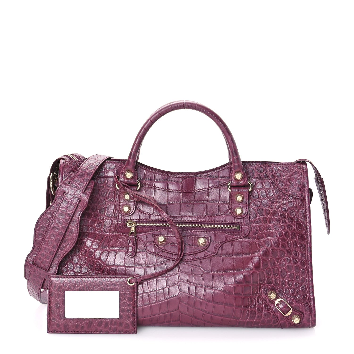 Balenciaga Calfskin Crocodile Embossed Gold Hardware City Violet Prune 3 of 14