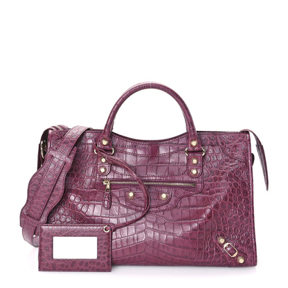 Balenciaga Calfskin Crocodile Embossed Gold Hardware City Violet Prune 3 of 14