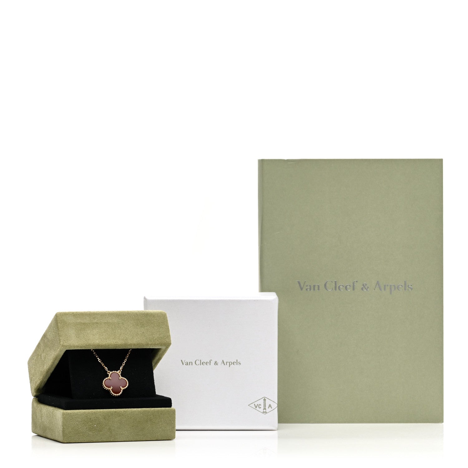 Van Cleef & Arpels 18K Yellow Gold Carnelian Vintage Alhambra Pendant Necklace 6 of 6