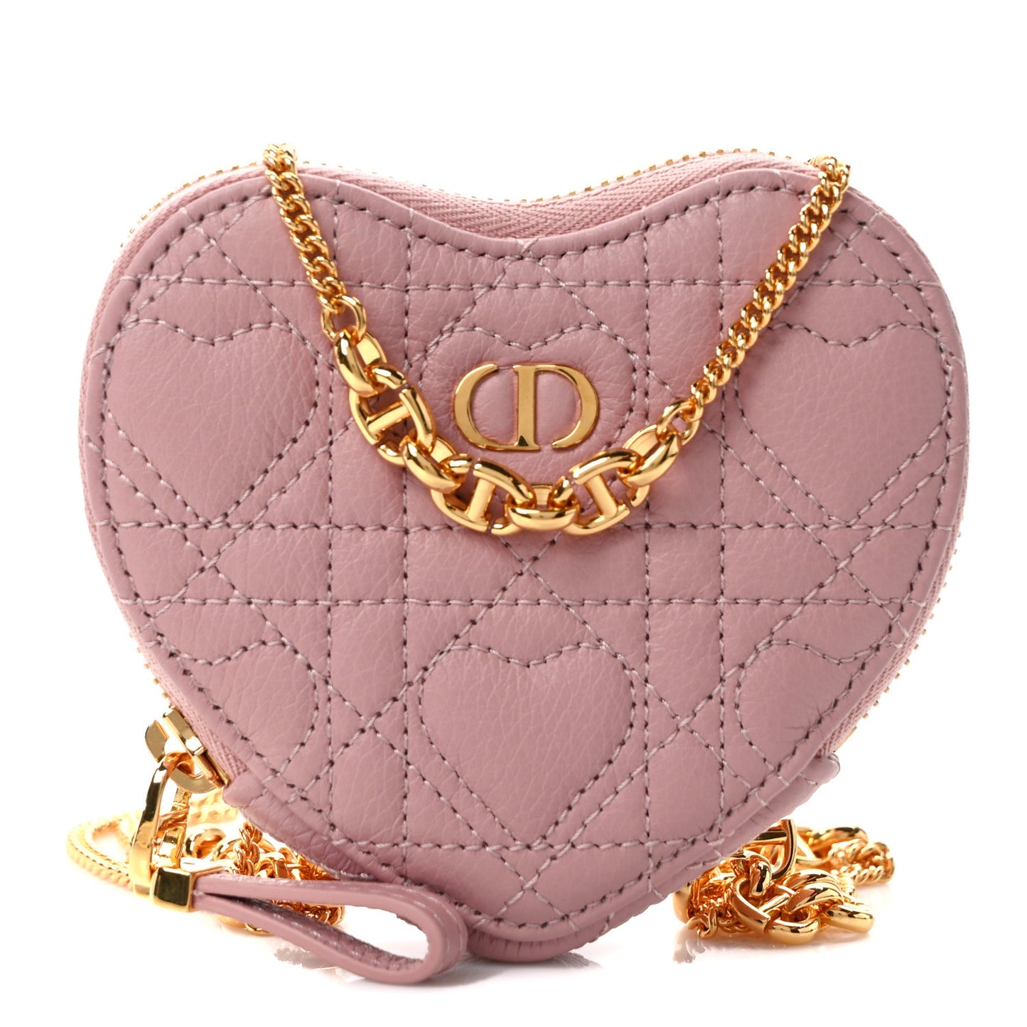Calfskin Cannage Dioramour Caro Heart Pouch With Chain Old Rose
