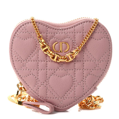 Christian Dior Calfskin Cannage Dioramour Caro Heart Pouch With Chain Old Rose 1 of 12