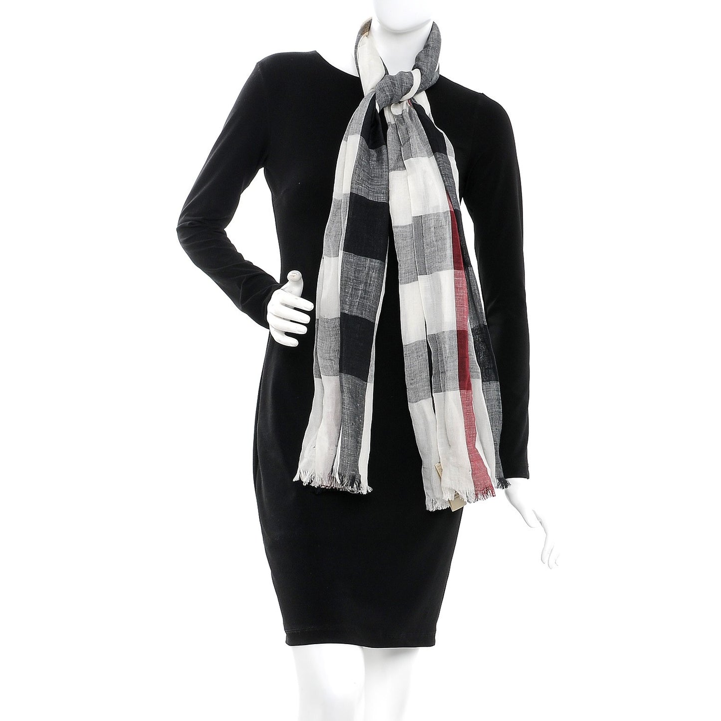 Linen Silk Giant Check Lightweight Scarf Ivory