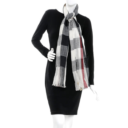 Burberry Linen Silk Giant Check Lightweight Scarf Ivory 2 of 7