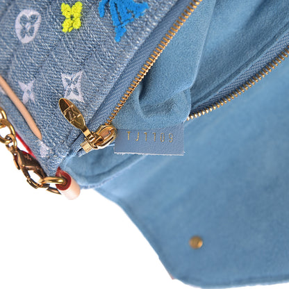Louis Vuitton Embroidered Monogram Denim New Wave Chain Pochette Blue 7 of 13