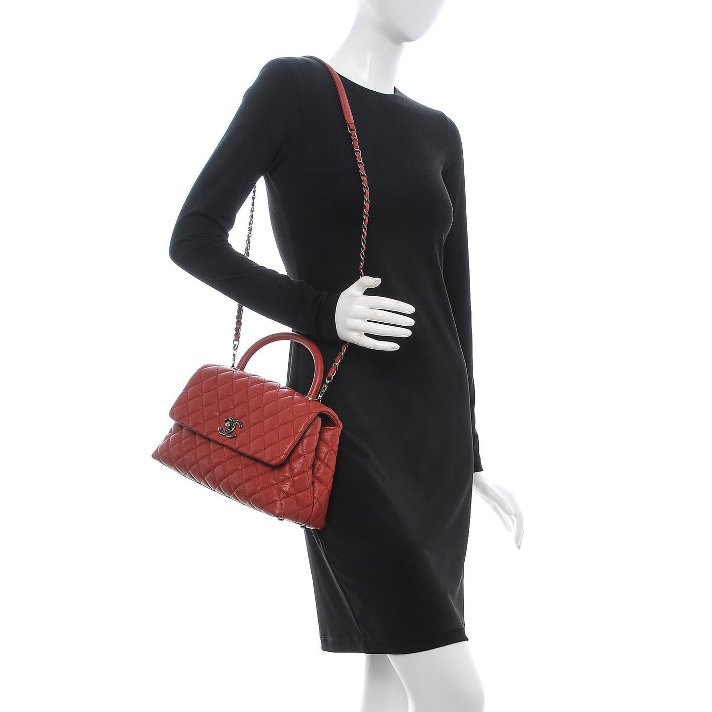 Caviar Quilted Small Coco Handle Flap Dark Red