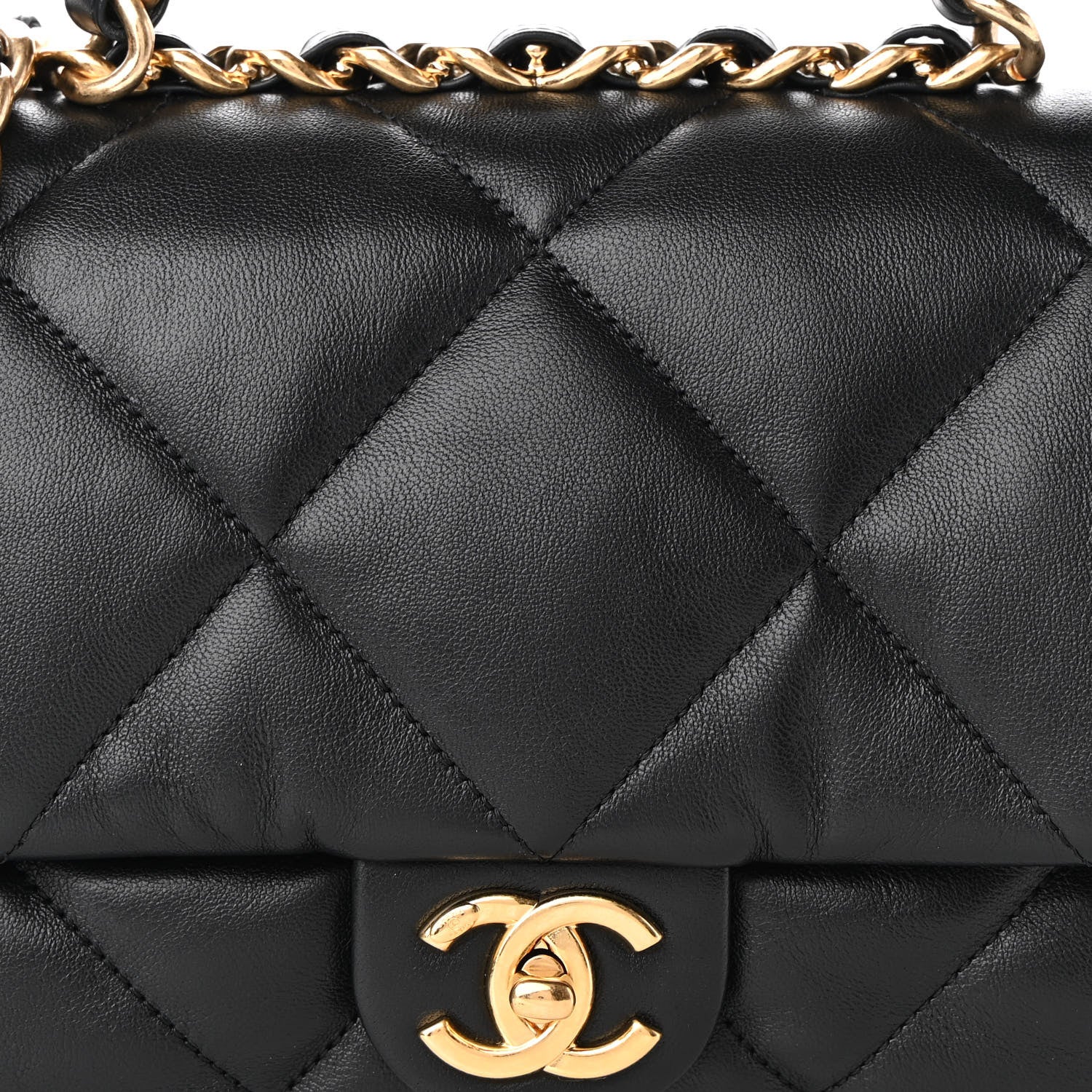 Chanel Lambskin Quilted Chain Top Handle Flap Black 8 of 9
