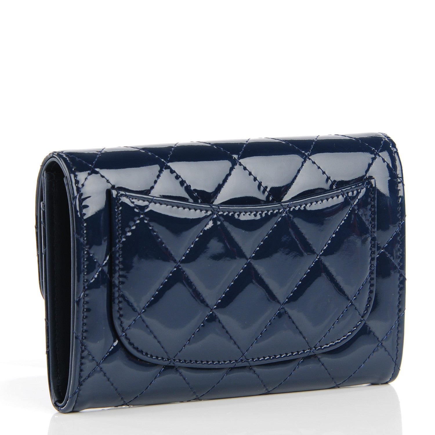 Chanel Patent Calfskin Quilted Small Flap Wallet Blue 3 of 8