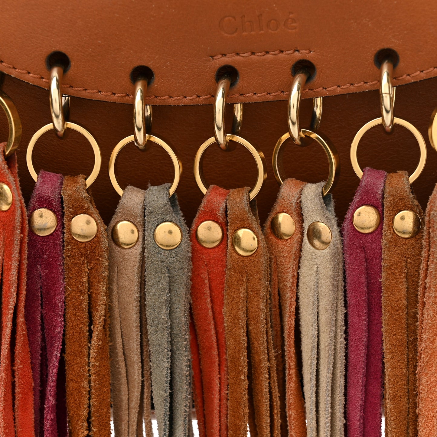 Calfskin Small Hudson Fringe Shoulder Bag Caramel