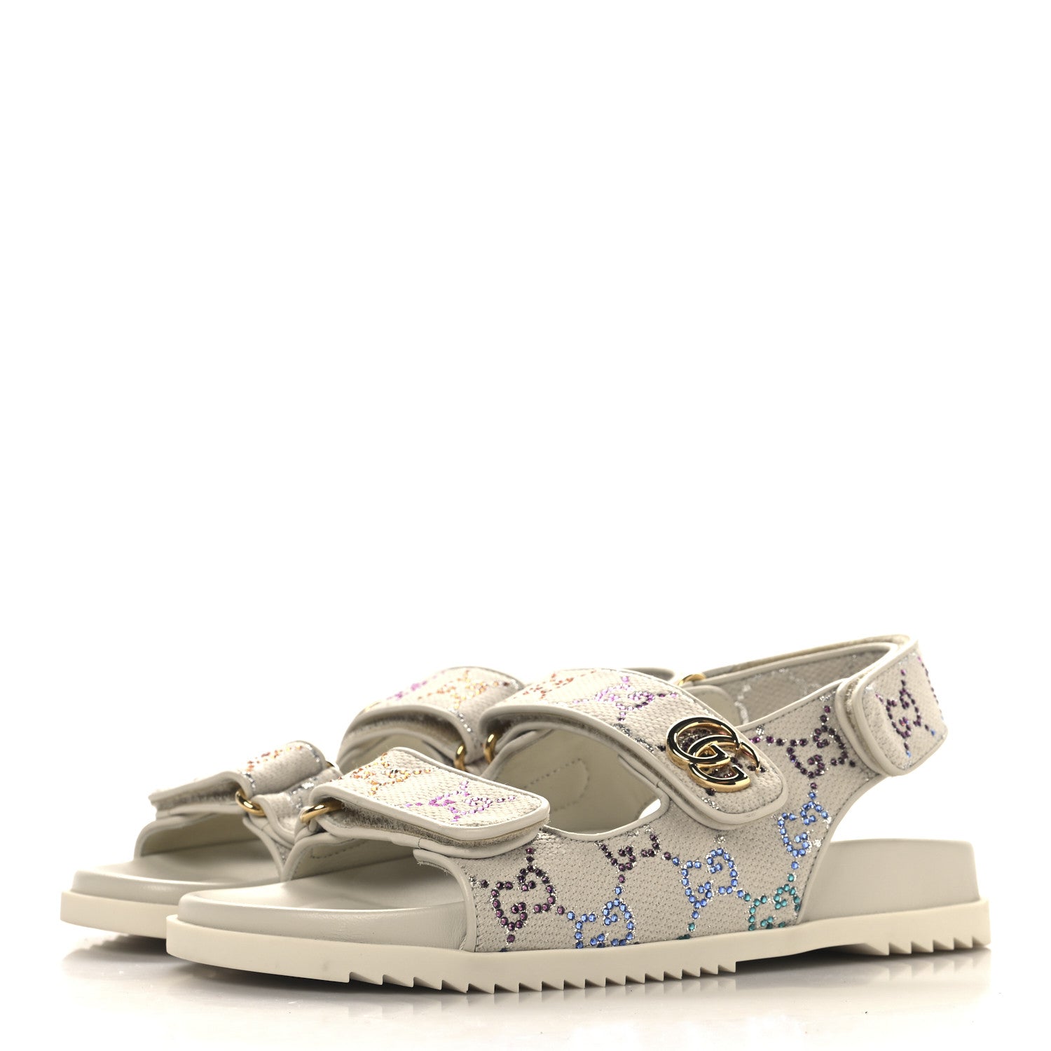 Gucci Canvas Lame Crystal GG Monogram Double G Womens Dad Sandals 37.5 Gardenia Silver Mystic White 4 of 9