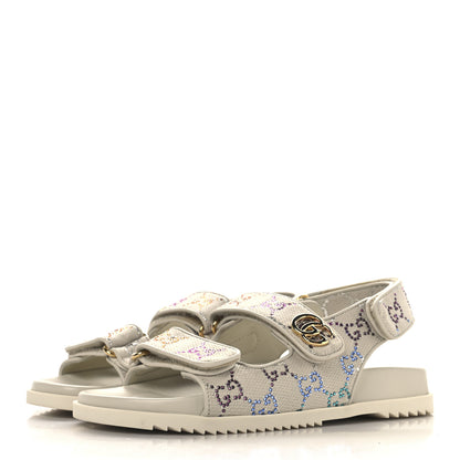 Gucci Canvas Lame Crystal GG Monogram Double G Womens Dad Sandals 37.5 Gardenia Silver Mystic White 4 of 9