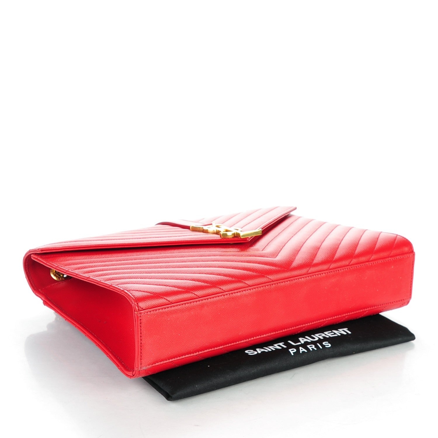 Saint Laurent Grain De Poudre Matelasse Chevron Large Monogram Satchel Lipstick Red 4 of 8