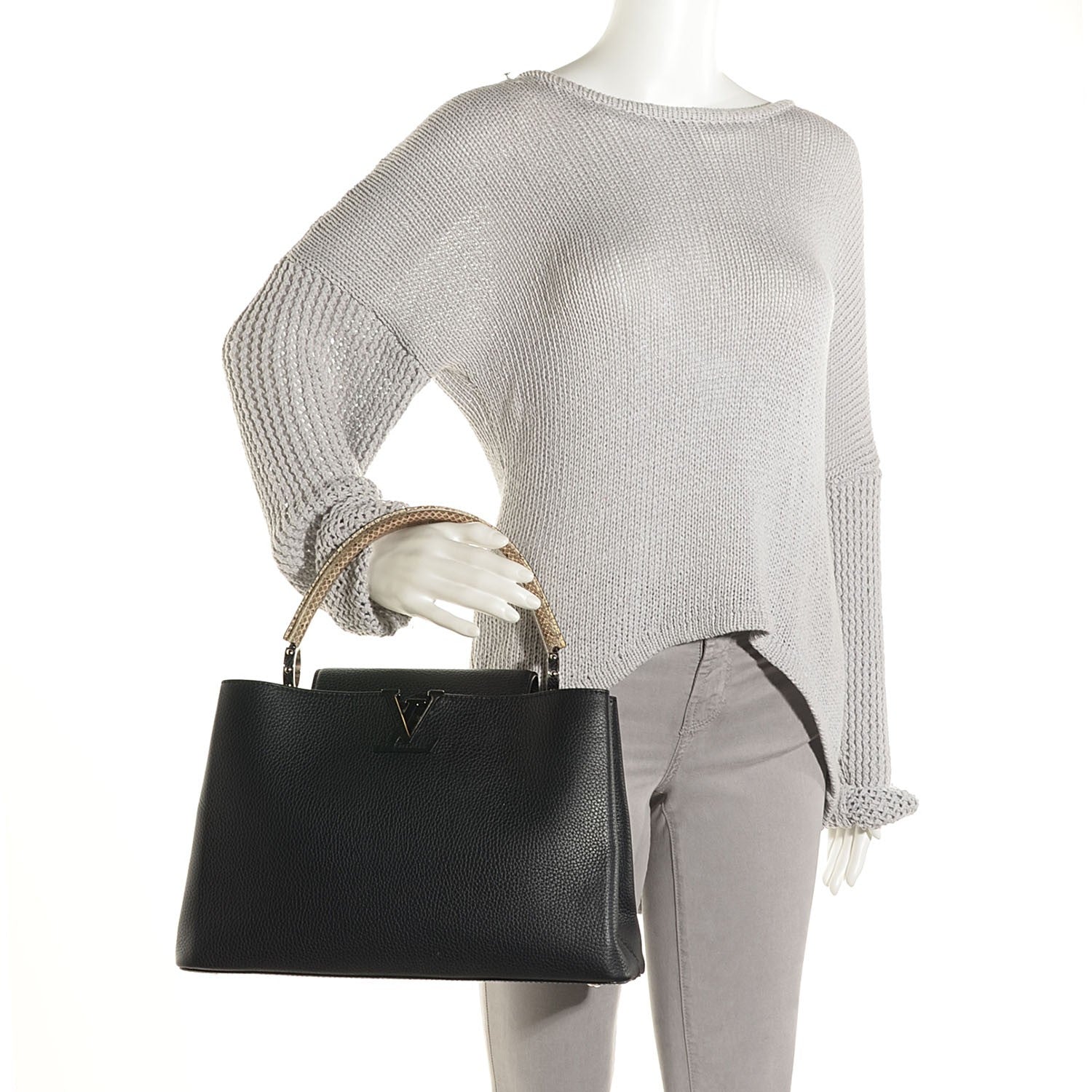 Louis Vuitton Taurillon Ayers Capucines MM Black 2 of 7