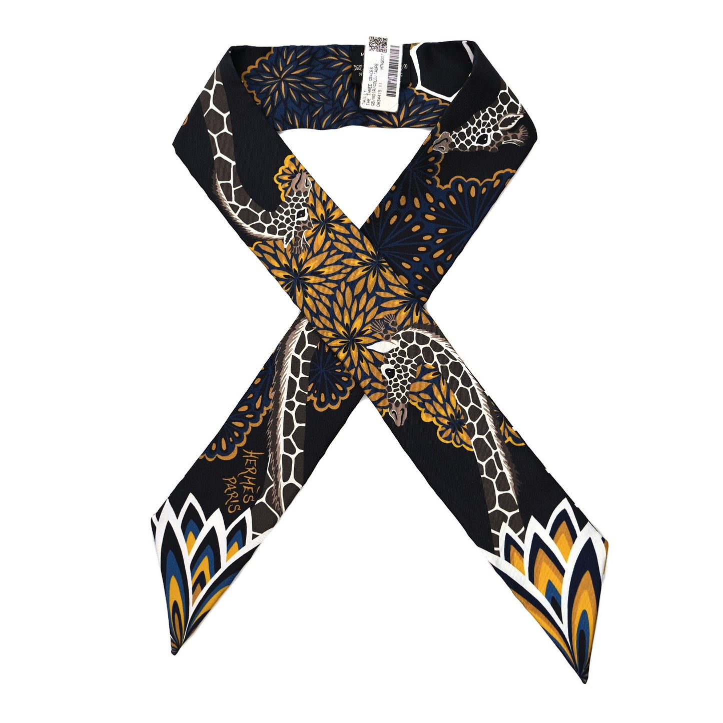 Silk Three Graces Twilly Black Gold Taupe