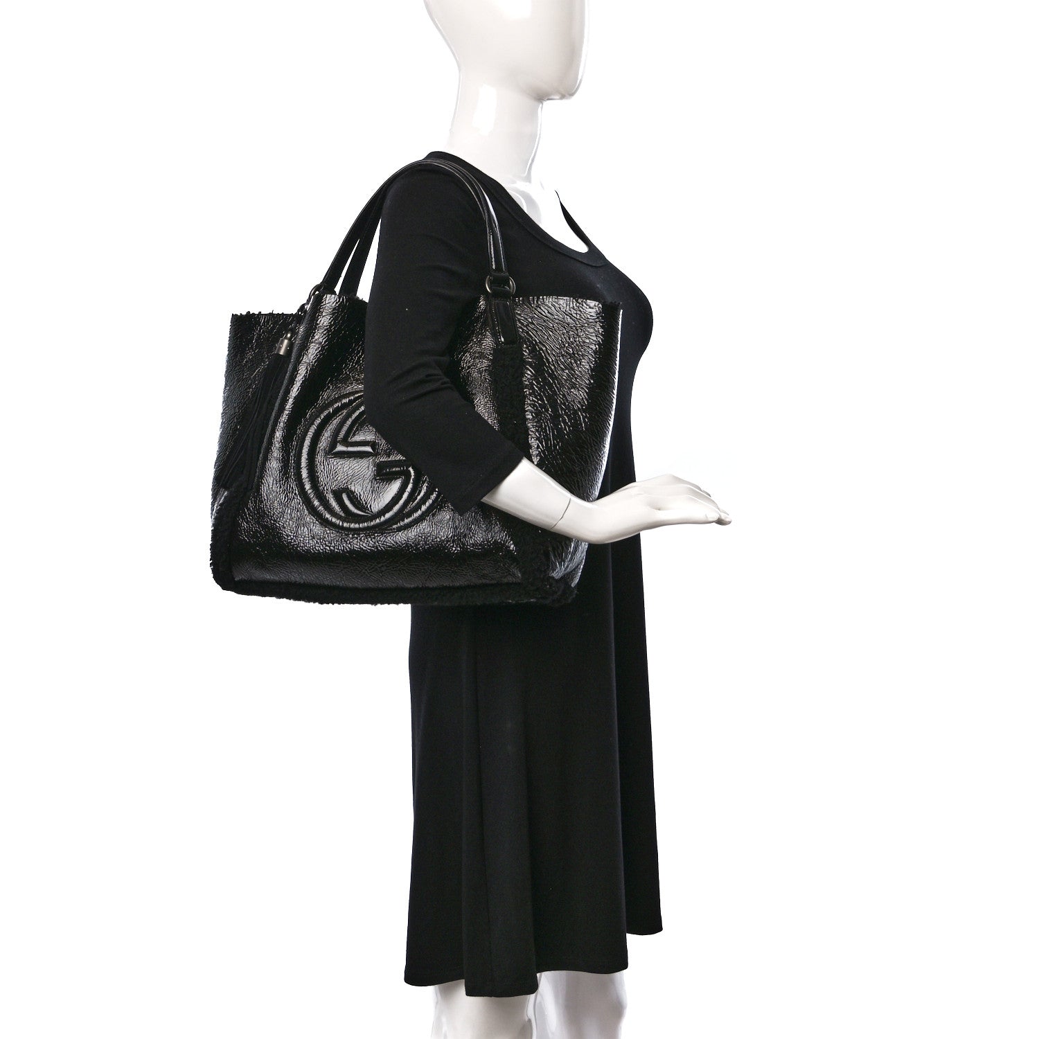 Gucci Patent Shearling Medium Soho Shoulder Bag Black 2 of 9