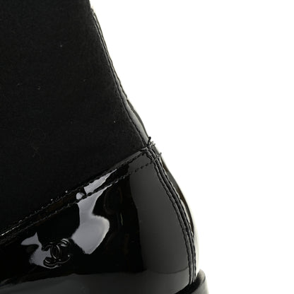 Chanel Wool Patent Cap Toe Lace Up High Boots 38 Black 9 of 11