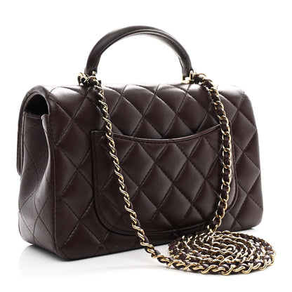 Chanel Lambskin Quilted Mini Top Handle Rectangular Flap Dark Brown 3 of 11