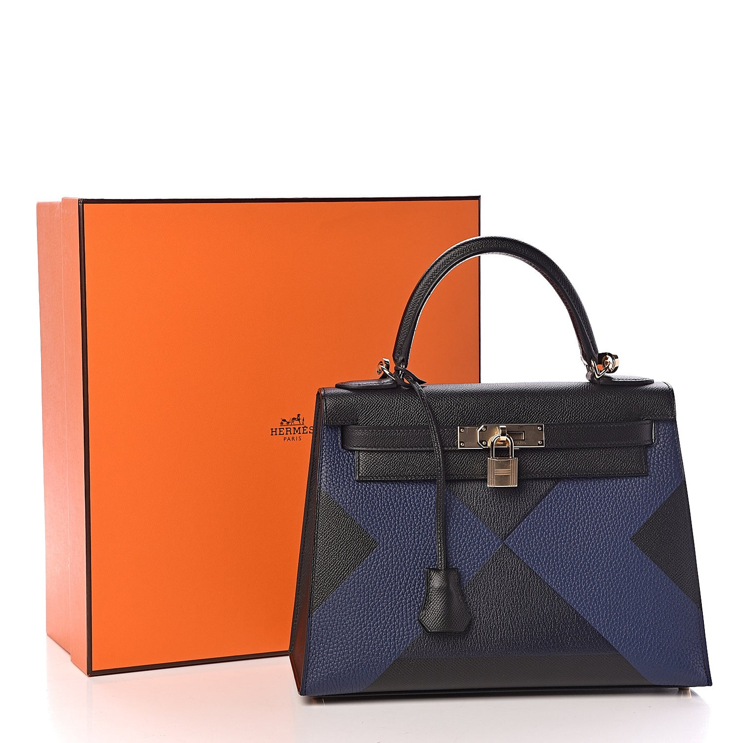 Epsom Taurillon Clemence Chevre Mysore Horseshoe Kellygraphie Lettre X Kelly Sellier 28 Noir Bleu Indigo Bleu Saphir