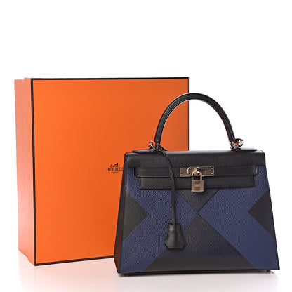 Hermes Epsom Taurillon Clemence Chevre Mysore Horseshoe Kellygraphie Lettre X Kelly Sellier 28 Noir Bleu Indigo Bleu Saphir 36 of 36