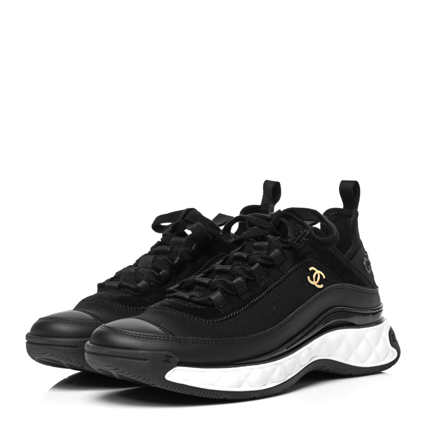 Velvet Calfskin Mixed Fibers CC Sneakers 39.5 Black