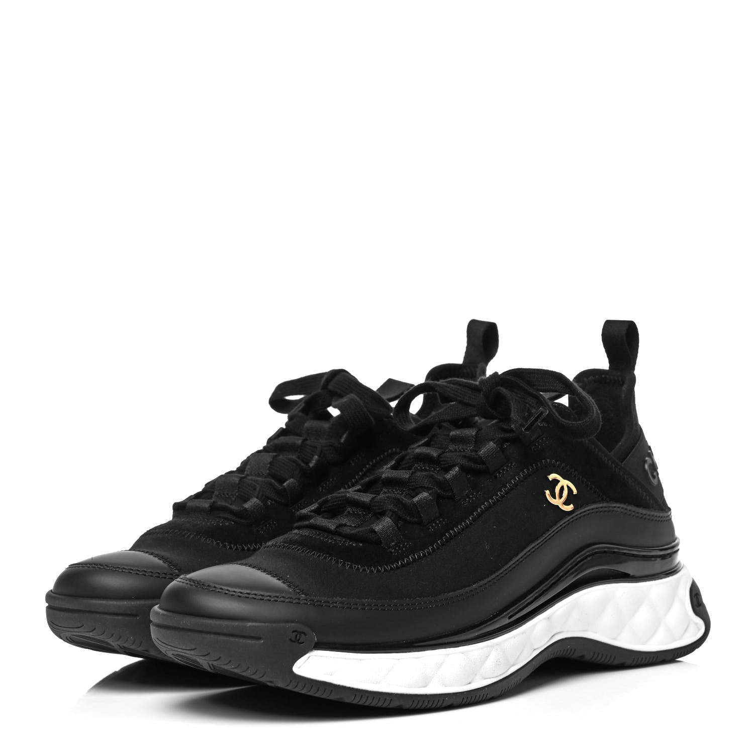 Chanel Velvet Calfskin Mixed Fibers CC Sneakers 39.5 Black 3 of 8