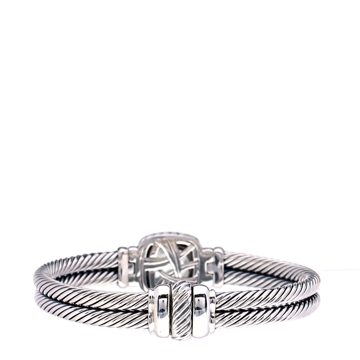 David Yurman Sterling Silver Diamond Prasiolite 10mm Albion Cable Bracelet 3 of 5