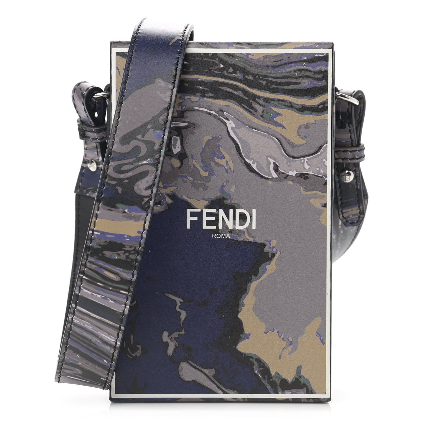 Calfskin Marble Logo Vertical Box Grigio Blue White
