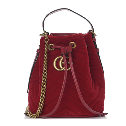 Gucci Velvet Matelasse GG Marmont Bucket Bag Hibiscus Red 1 of 9