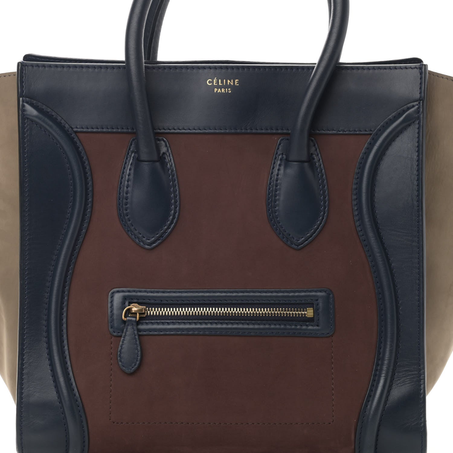 Celine Nubuck Smooth Calfskin Mini Tri-Color Luggage Marron 8 of 14