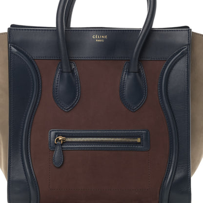 Celine Nubuck Smooth Calfskin Mini Tri-Color Luggage Marron 8 of 14