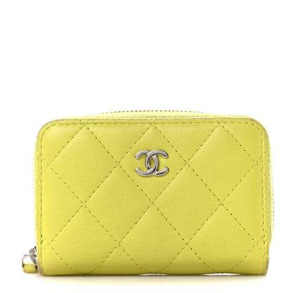 Chanel Lambskin Quilted Zip Coin Purse Yellow 1 of 15