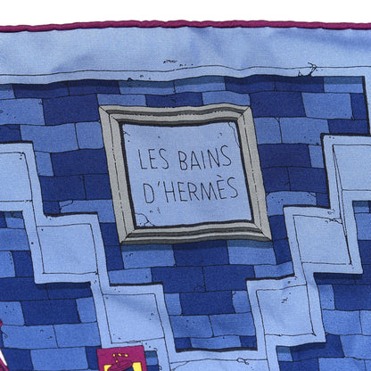 Hermes Silk Cotton Les Bains d'Hermes Scarf 100 Bleu Nuit Silex Magenta 3 of 4