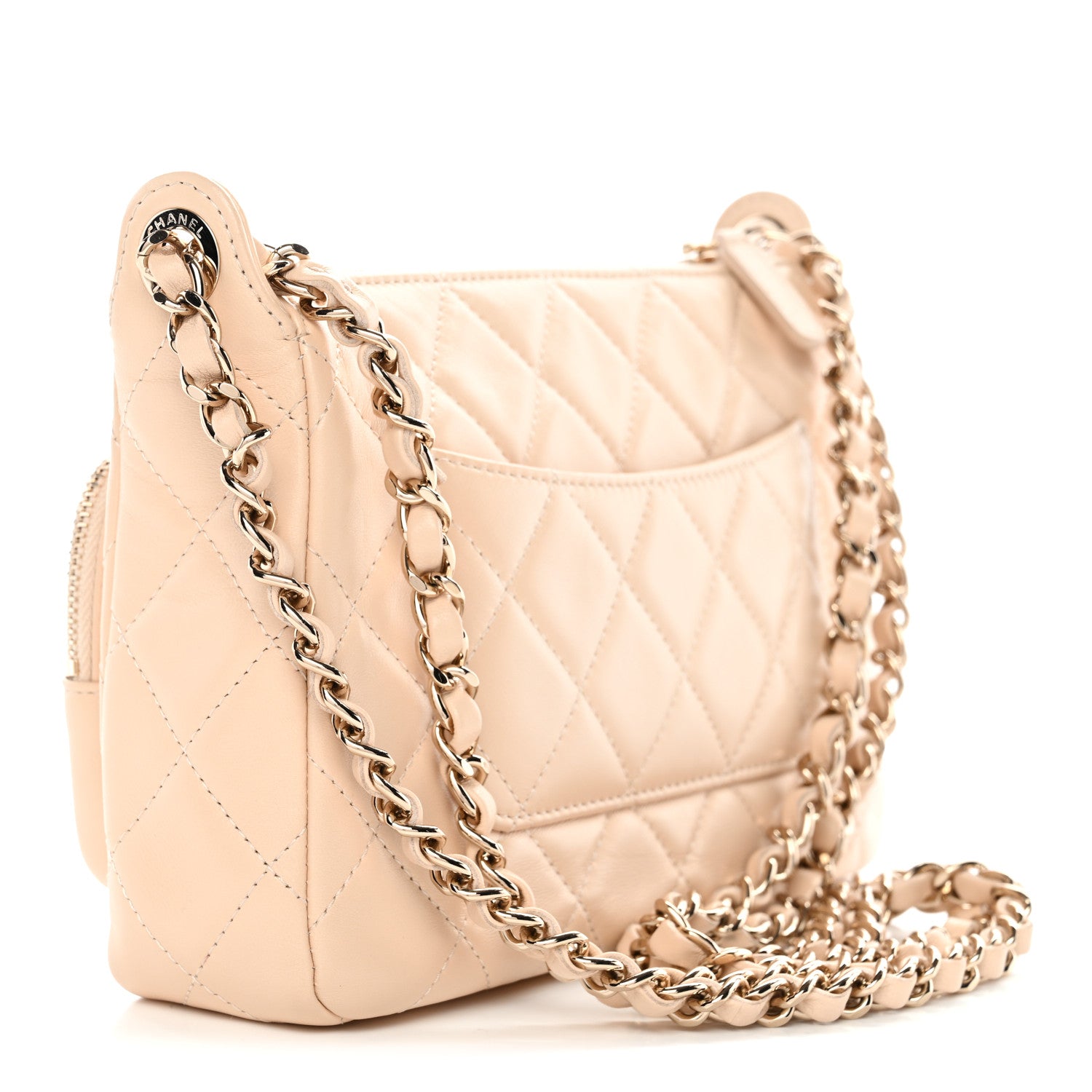 CHANEL ベージュ キルティング クラッチバッグ Chanel Shiny Crumpled Lambskin Quilted Small Preppy Pocket Clutch