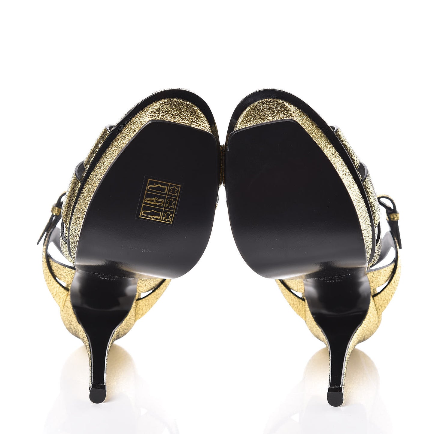 Metallic Crackled Calfskin Tribute 105 Platform Sandals 36.5 Black Gold