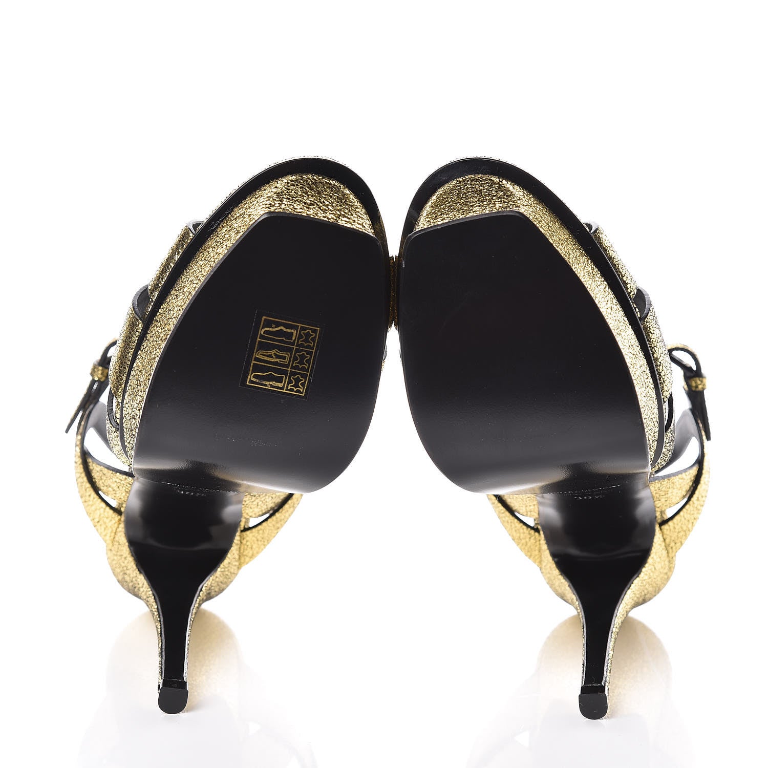 Saint Laurent Metallic Crackled Calfskin Tribute 105 Platform Sandals 36.5 Black Gold 5 of 8