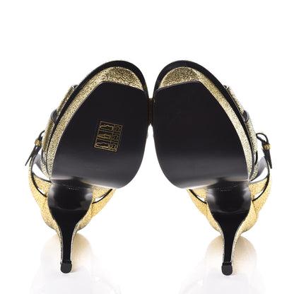 Saint Laurent Metallic Crackled Calfskin Tribute 105 Platform Sandals 36.5 Black Gold 5 of 8