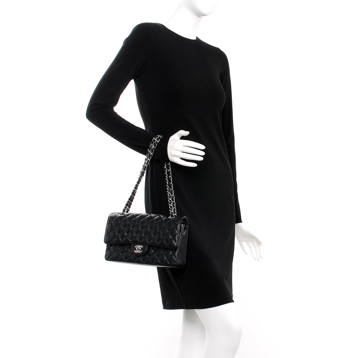 Caviar Quilted Medium Double Flap Black