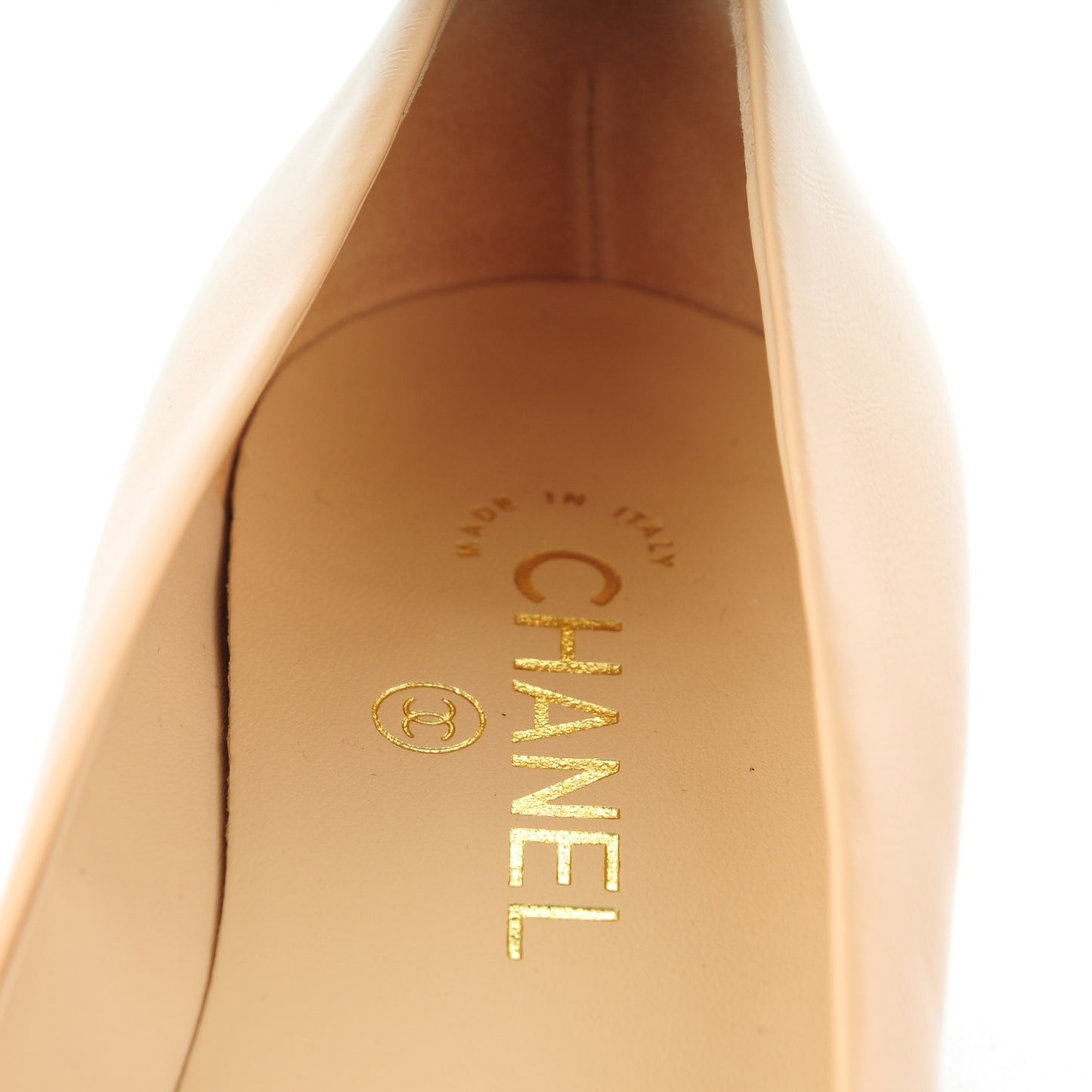 Crumpled Calfskin Patent Cap Toe Ballerina Flats 38 Beige Black