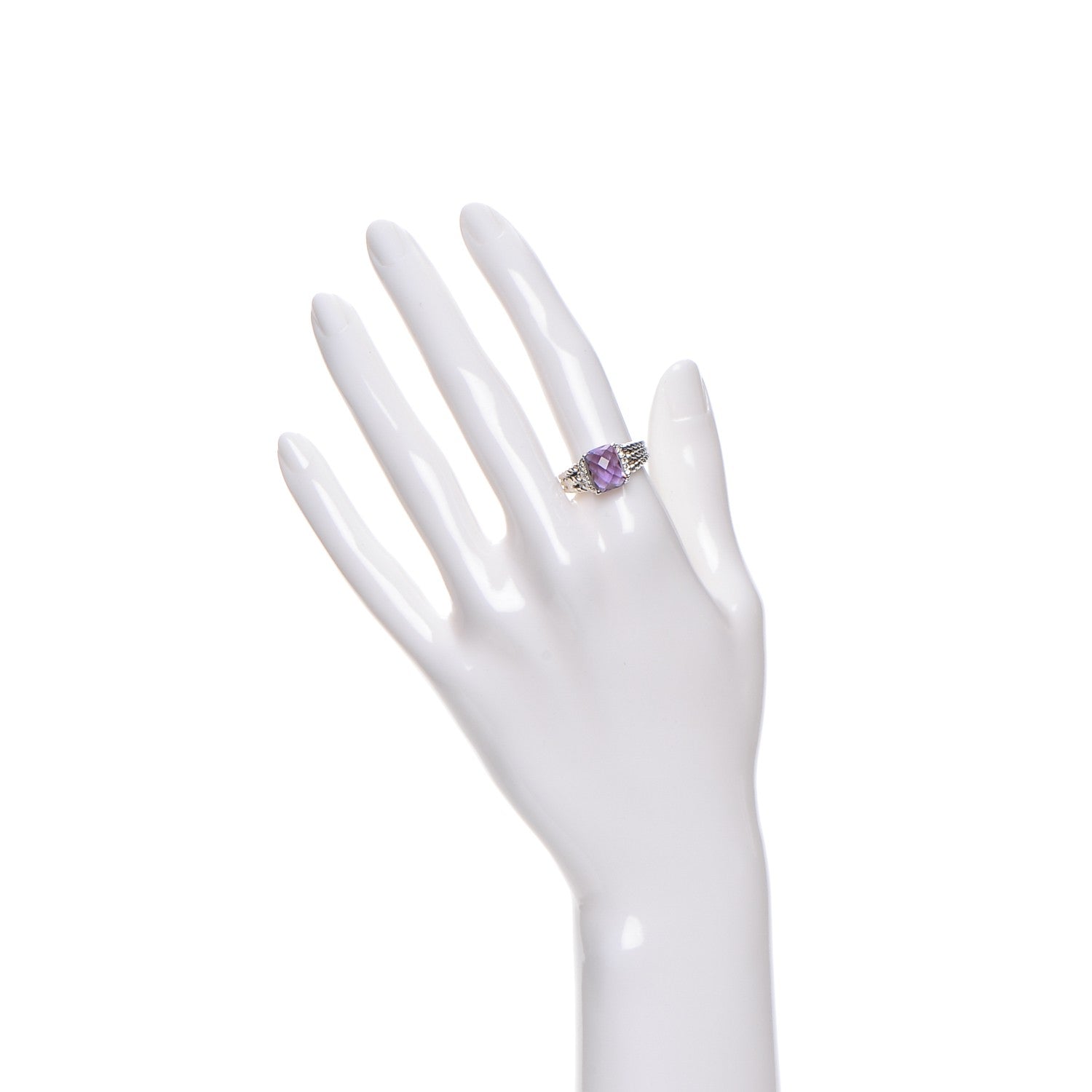 David Yurman Sterling Silver Diamond Amethyst 10mm Petite Wheaton Ring 55 7.25 2 of 4