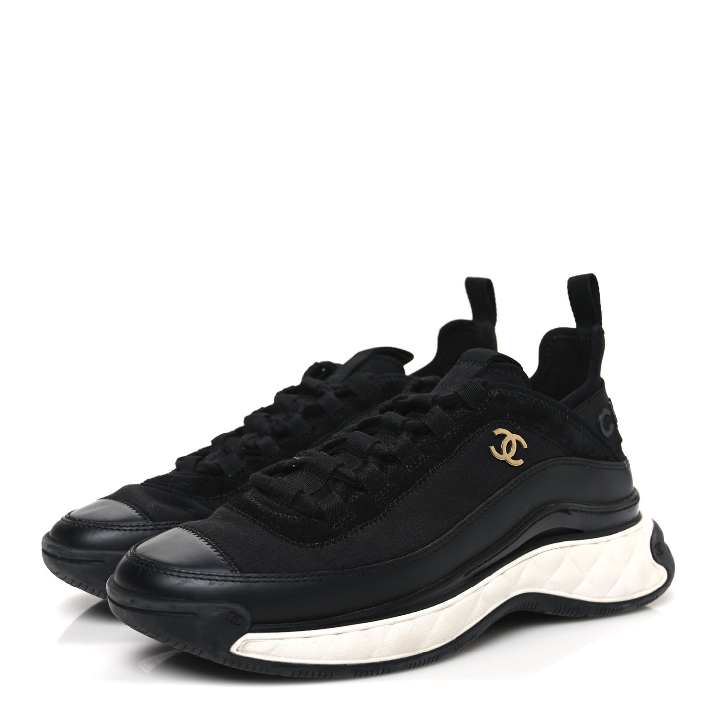 Velvet Calfskin Mixed Fibers CC Sneakers 37.5 Black