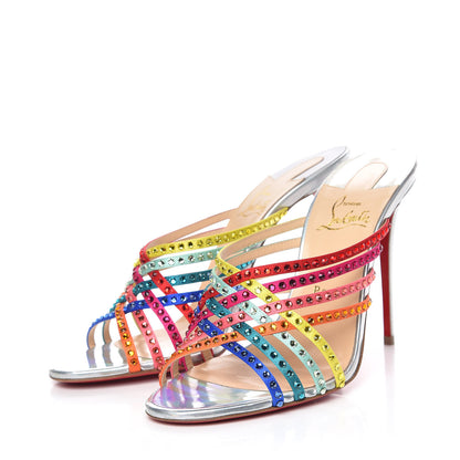 Christian Louboutin Specchio Calfskin Crystal Marthastrass 100 Slide Sandals 40 Silver Multicolor 3 of 10