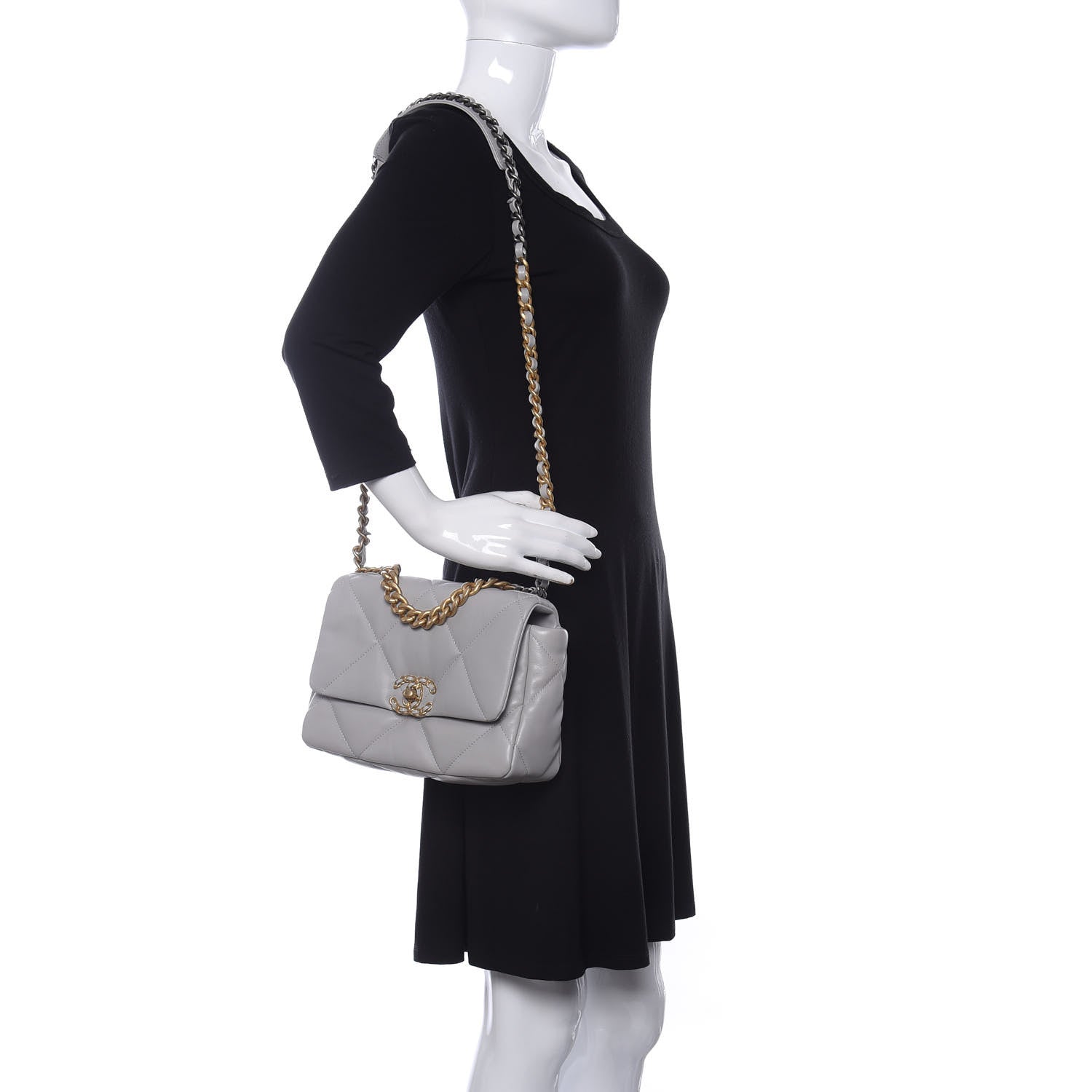Chanel Lambskin Quilted Medium Chanel 19 Flap Grey 2 of 11