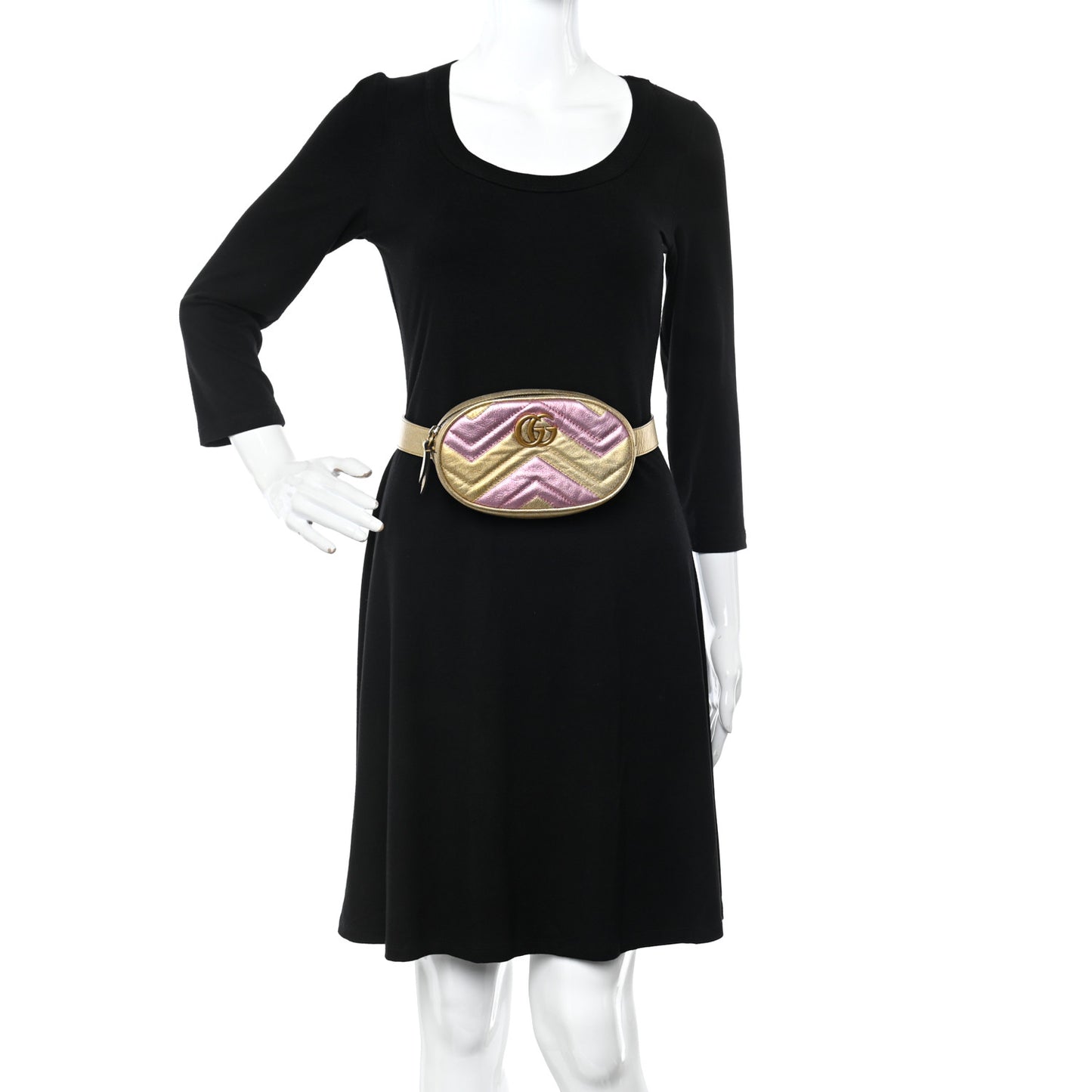 Metallic Nappa Matelasse Heart GG Marmont Belt Bag 85 34 Oro Vecchio Rosa