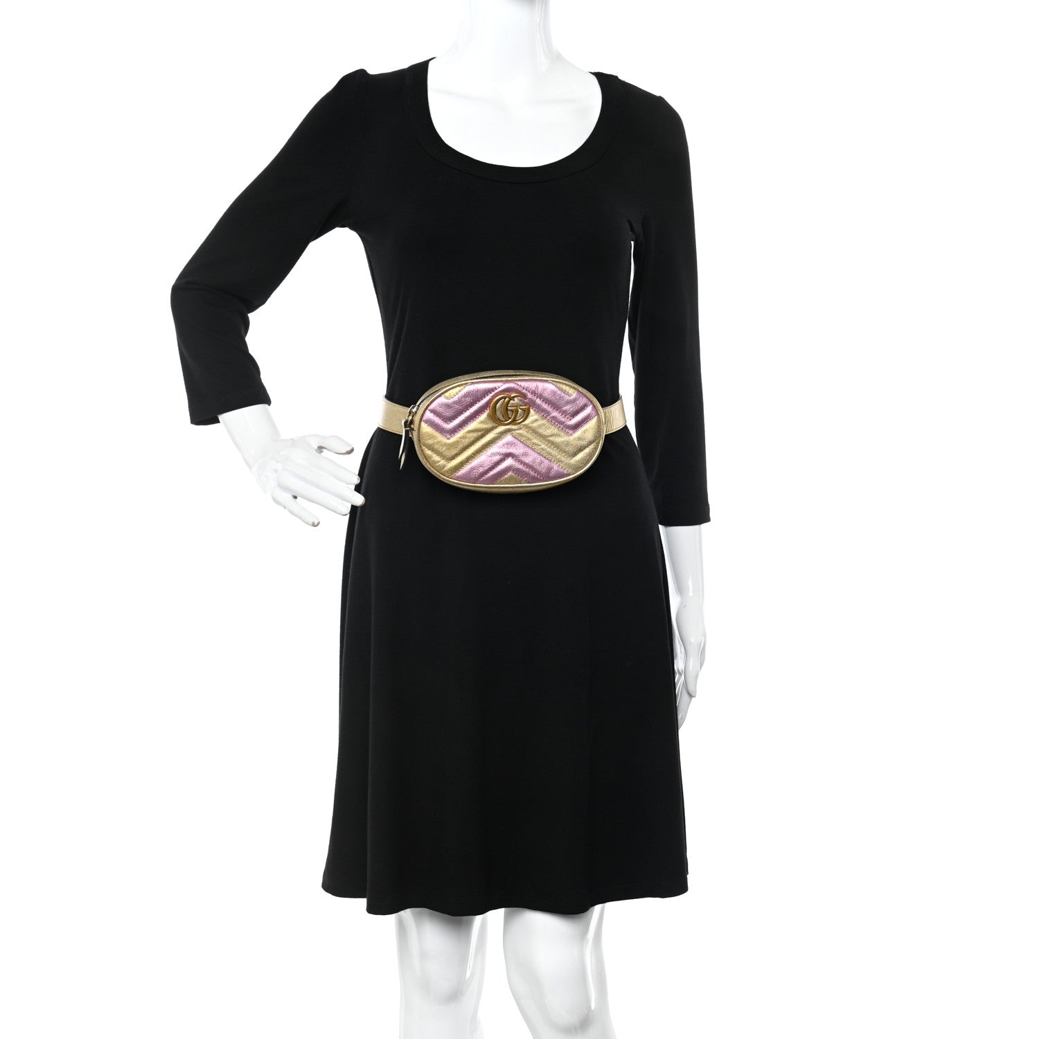 Gucci Metallic Nappa Matelasse Heart GG Marmont Belt Bag 85 34 Oro Vecchio Rosa 2 of 11
