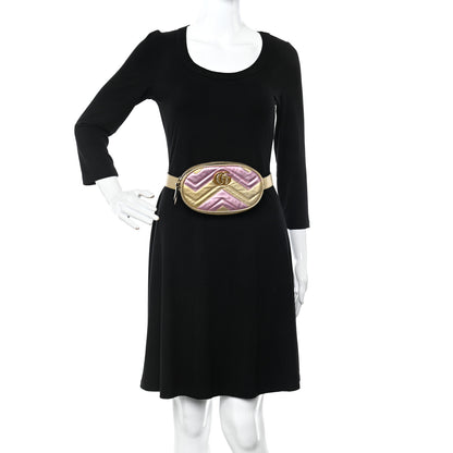 Gucci Metallic Nappa Matelasse Heart GG Marmont Belt Bag 85 34 Oro Vecchio Rosa 2 of 11