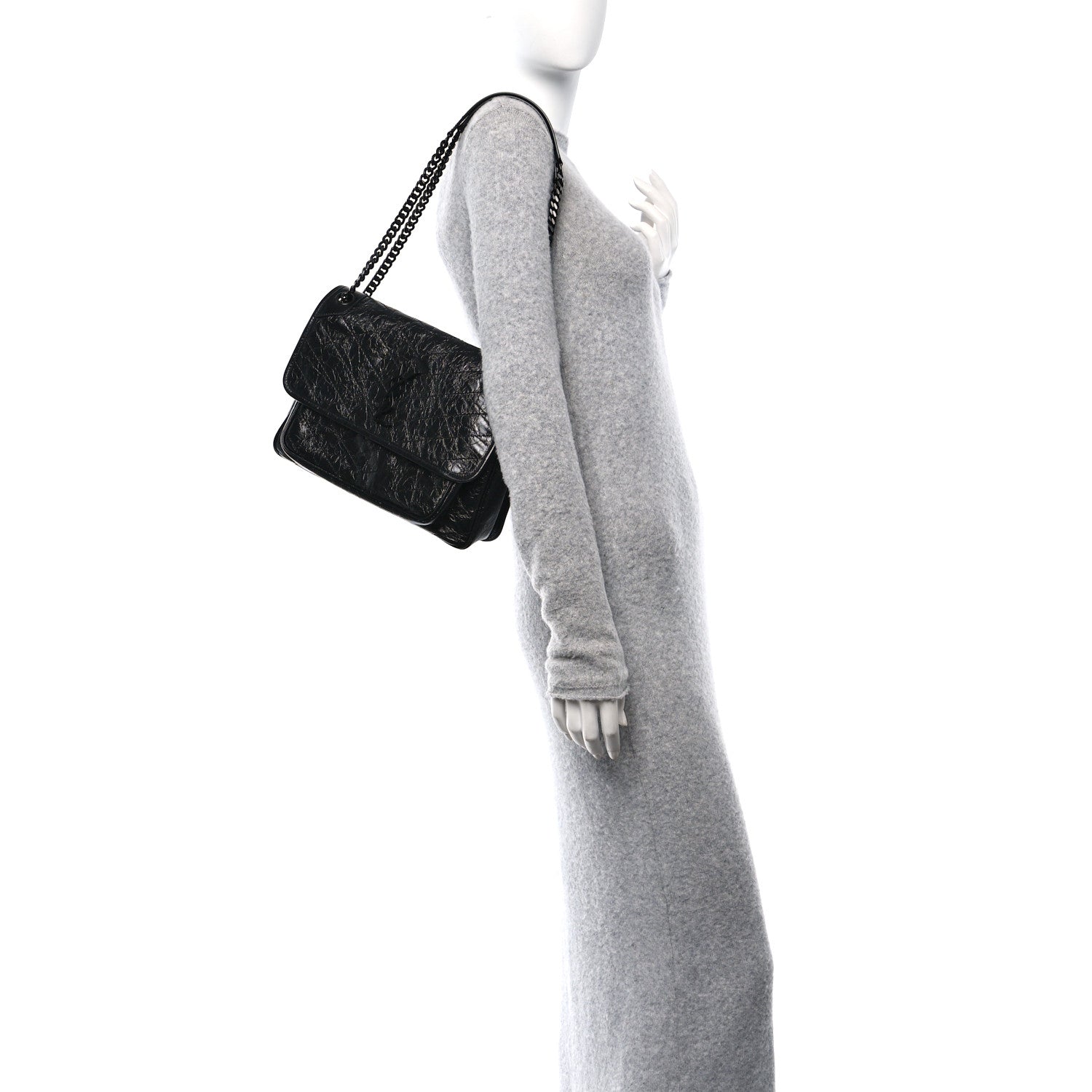 Saint Laurent Crinkled Calfskin Matelasse Monogram Medium Niki Chain Satchel Black 2 of 10