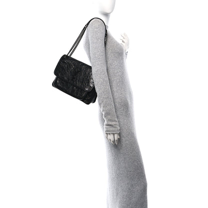 Saint Laurent Crinkled Calfskin Matelasse Monogram Medium Niki Chain Satchel Black 2 of 10