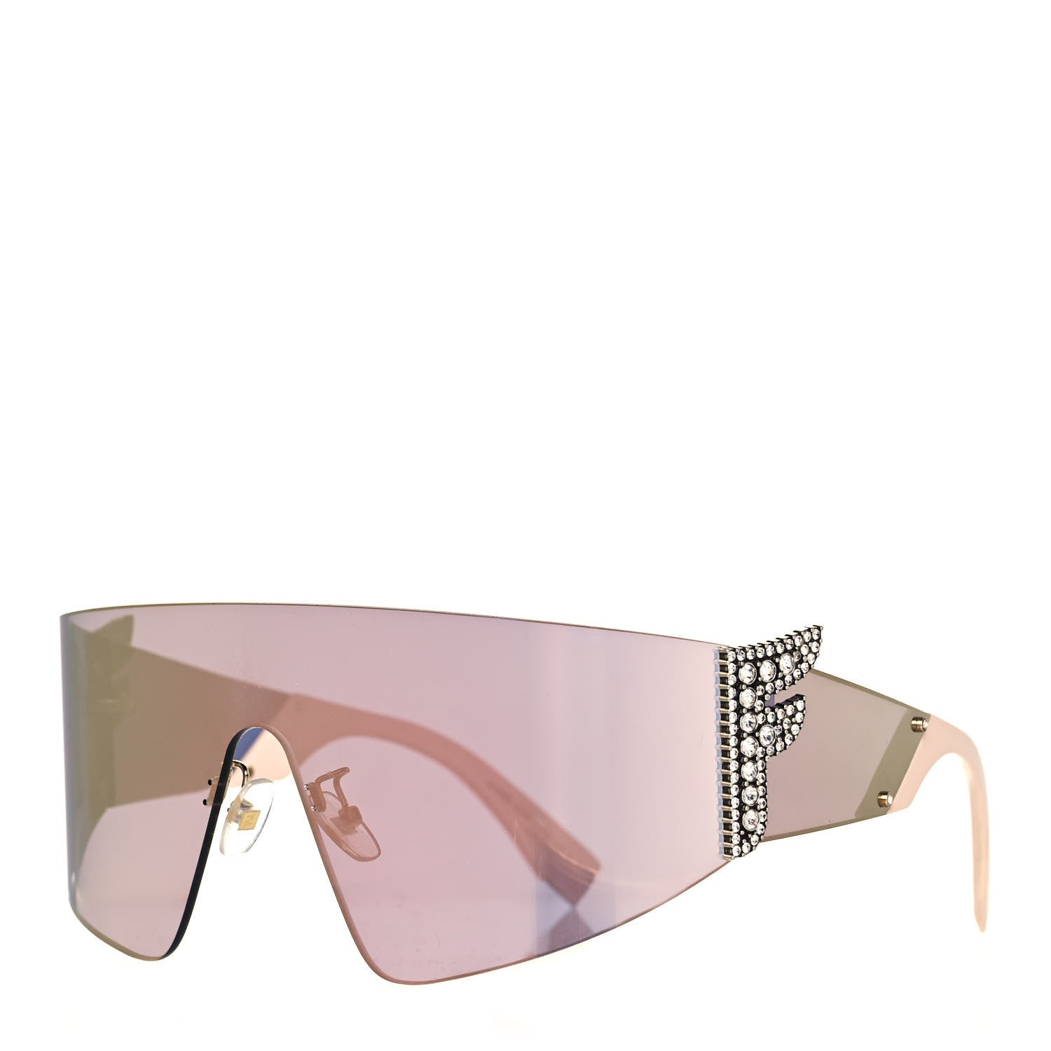 Fendi Mirrored Crystal Embellished FFreedom Shield Sunglasses FF 0382/S Pink 1 of 8