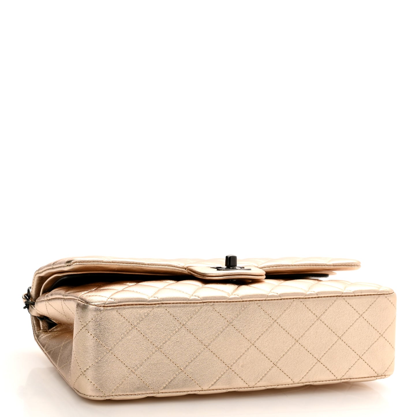 Metallic Lambskin Quilted Medium Double Flap Gold Black