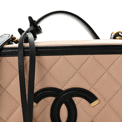 Chanel Caviar Quilted Medium CC Filigree Vanity Case Beige Black 8 of 10