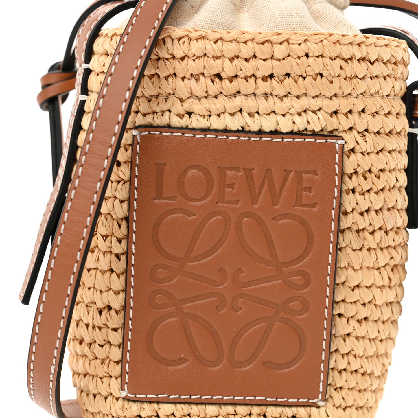 Calfskin Raffia Paulas Ibiza Bucket Bag Natural Tan
